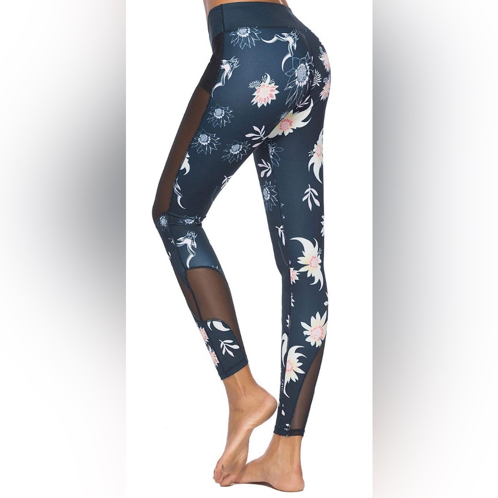 Mint Lilac Workout Leggings | Navy Blue | Floral